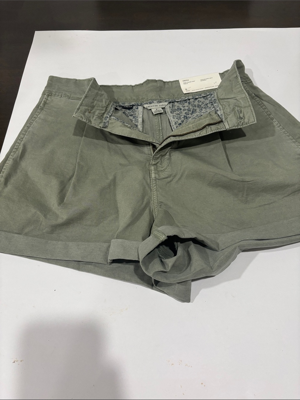 American Eagle Outfitters Olive High-Waist Rolled Cuff Shorts